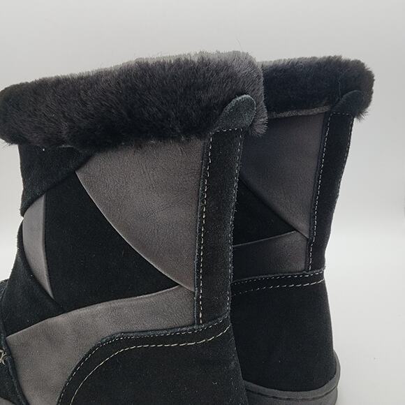 Earth Origins Willa Fur Boots Size 11 Black Faux Suede Side Zip Winter Snow - Picture 3 of 11